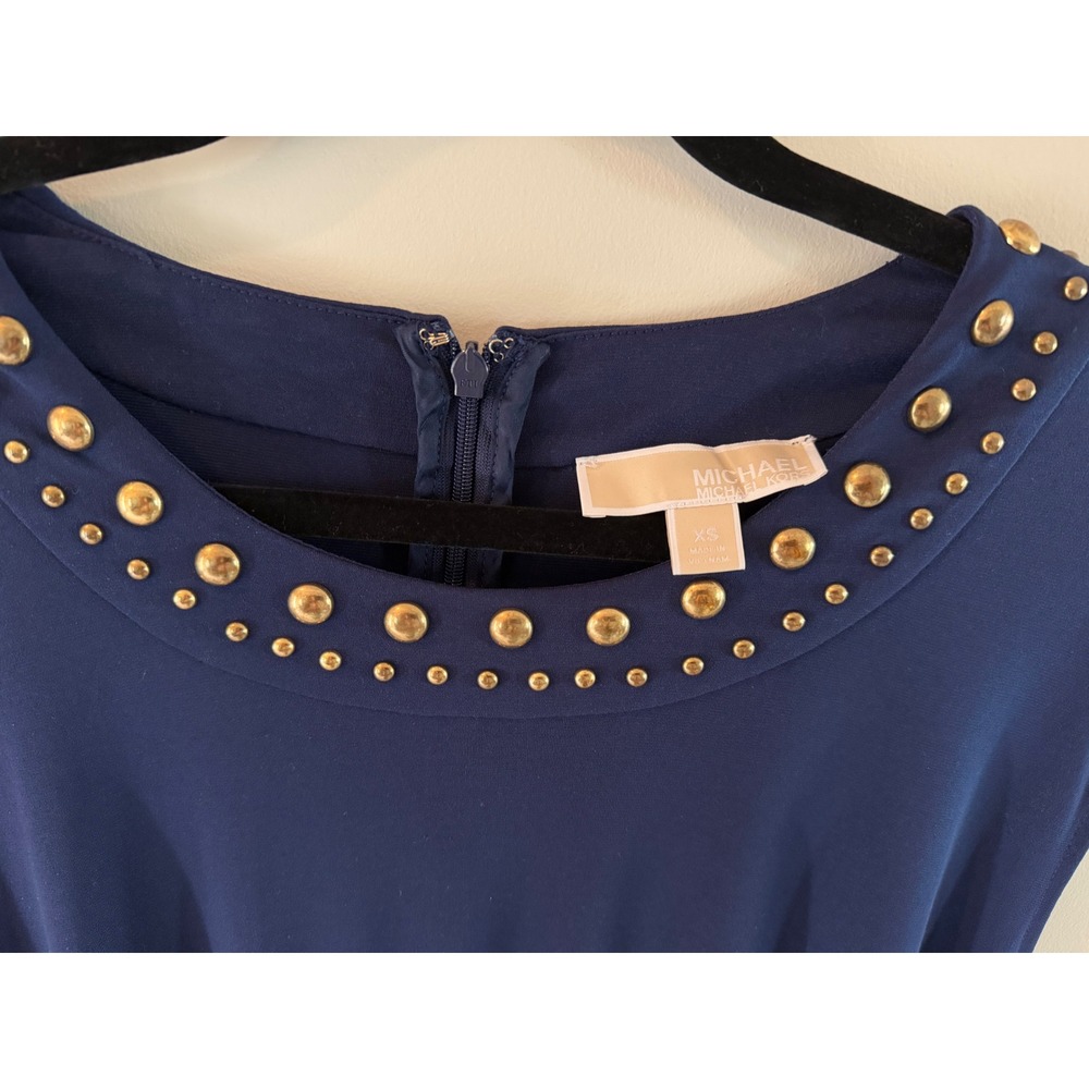 Michael Kors Navy Blue Studded Neck Wide Leg Jumpsuit Gold Hardware Sleeveless - Picture 5 of 8